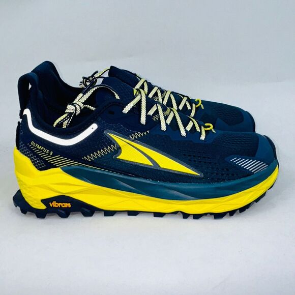 MEN\'S ALTRA OLYMPUS 5 NAVY/YELLOW COMFORTABLE ROBUST TRAINING SNEAKERS SIZE 9D